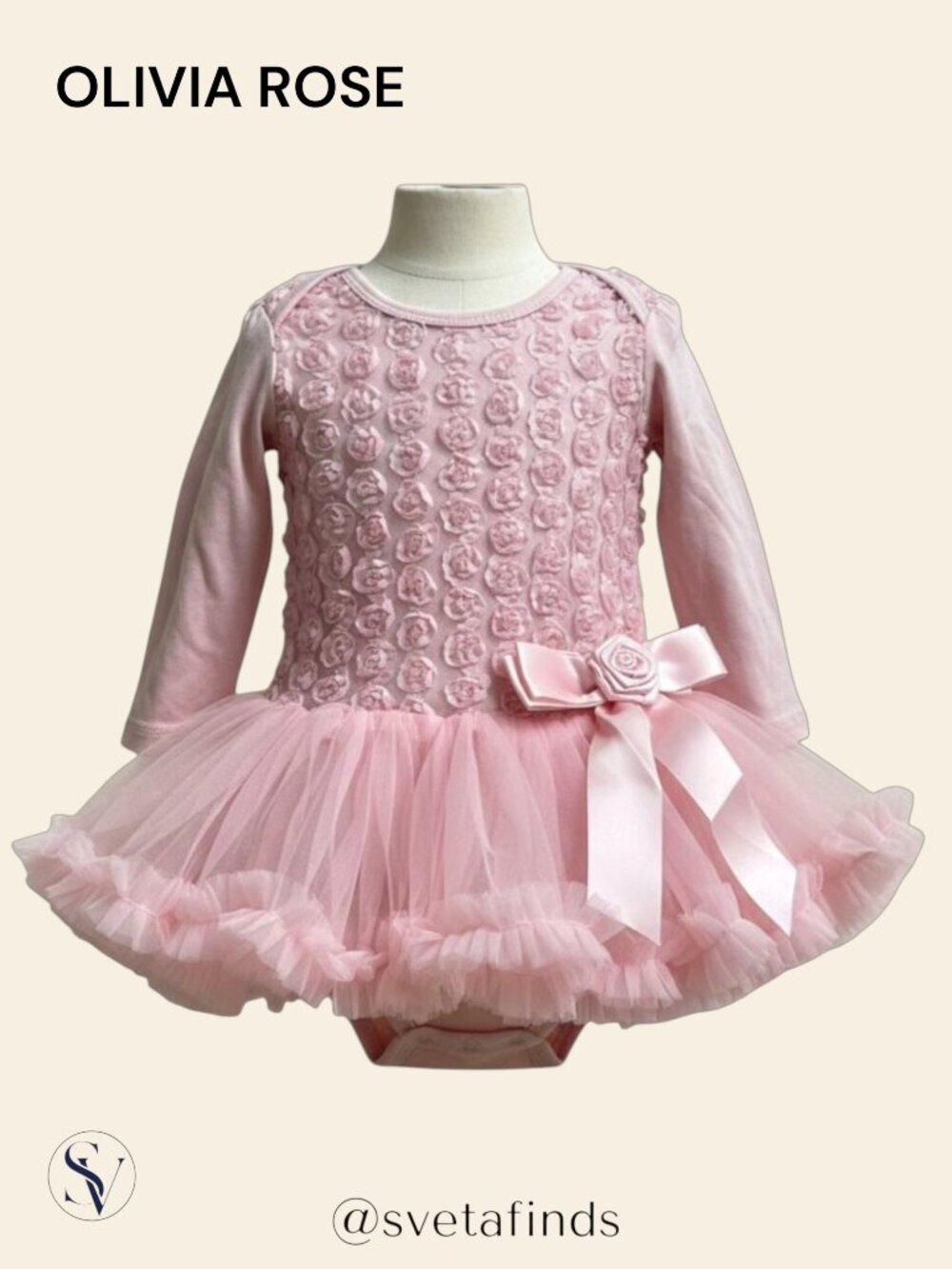 NWT Olivia Rose Pink Rosette Tulle Tutu Bodysuit Dress 3-6 Months